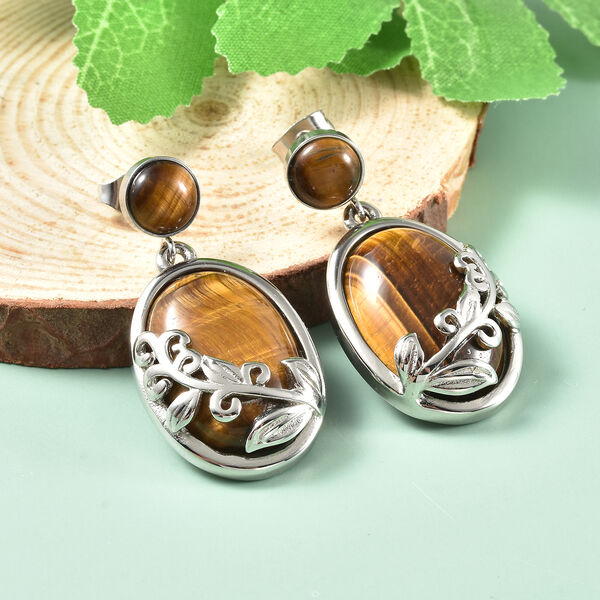 Tigerauge Ohrh&auml;nger Edelstahl ca. 26,50 ct&nbsp; image number 1