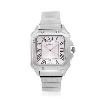 GENOA - Elegante Japan-Uhr mit Datumsfunktion, IPS-versilbertem Geh&auml;use, r&ouml;mischen Ziffern, Edelstahlarmband, 3 ATM Wasserdichtigkeit, 20 cm