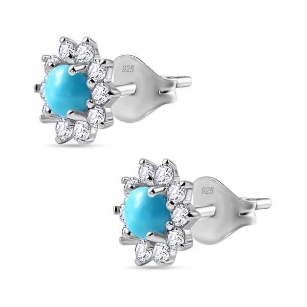 Amerikanische, nat&uuml;rliche Sleeping Beauty T&uuml;rkis und Zirkon Ohrstecker - 1,17 ct. image number 4