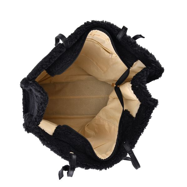 Kunstfell-Schultertasche mit Schulterriemen, , Schwarz image number 6