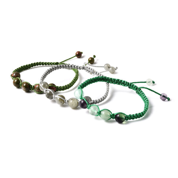 3er-Set mehrfarbige Fluorit und Unakit Armb&auml;nder, ca. 51,00 ct image number 2