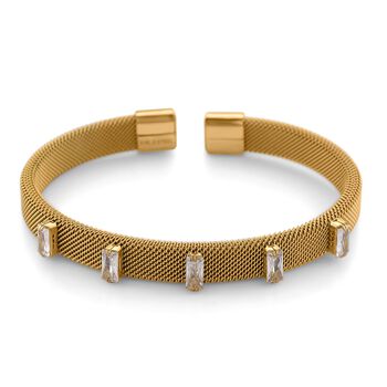 Wei&szlig;er Kristall Armreif, flexibel (ca. 18-19 cm), 316L Edelstahl, goldfarben