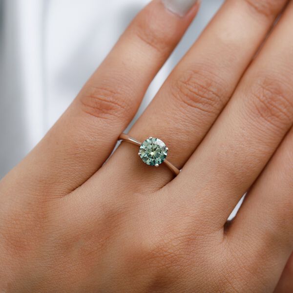 Gr&uuml;ner Moissanit Solit&auml;r Ring 925 Silber Platin-&Uuml;berzug image number 3