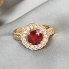 Mexikanischer Kirschfeuer-Opal und Zirkon Halo Ring 925 Silber 585 Vergoldet image number 1