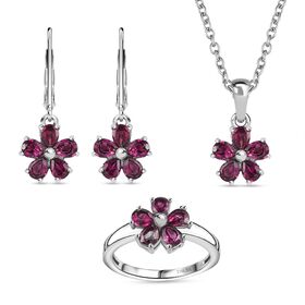 Rhodolith Granat Schmuckset  Edelstahl ca. 3,31 ct.