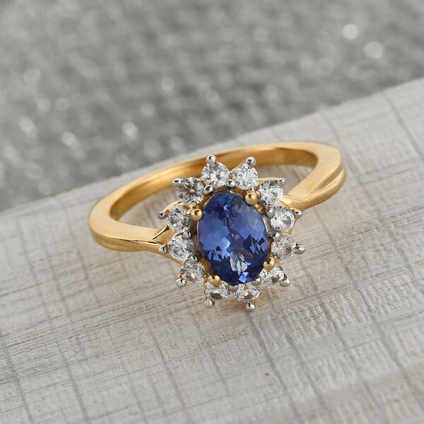 Tansanit und Zirkon Halo Ring 925 Silber Gelbgold Vermeil image number 2