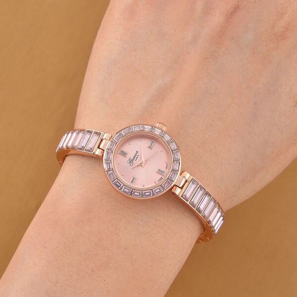 GENOA Time V2, Rosa Diamant-farbene Zirkonia, Kristalluhr, japanisches Uhrwerk, 316L Edelstahl, Rosa image number 2