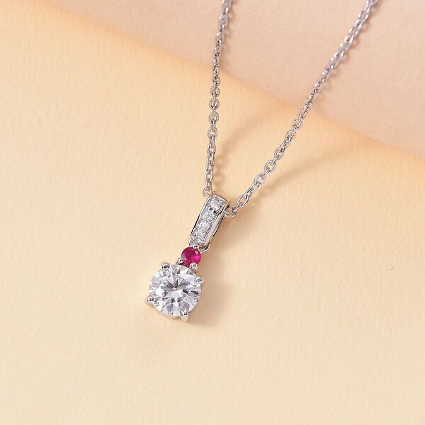 Moissanit, Afrikanischer Rubin (Fissure gefüllt) Anhänger mit Kette, 925 Silber rhodiniert ca. 1.08 ct image number 2