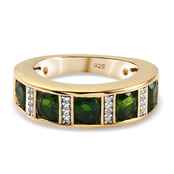 Nat&uuml;rlicher Chromdiopsid und Zirkon Ring 925 Silber vergoldet (Gr&ouml;&szlig;e 19.00) ca. 2,12 ct