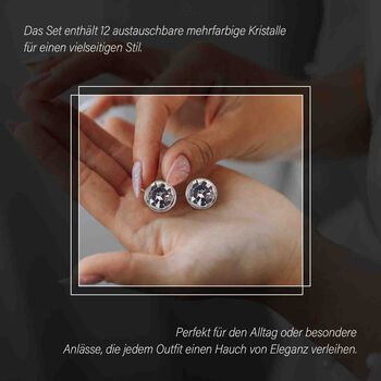 12er-Set- Austauschbare mehrfarbige Kristall-Ohrstecker in Silberton