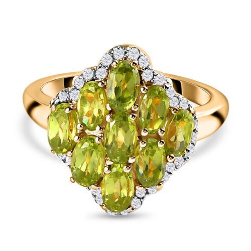 AA Natürlicher, italienischer Vesuvianit, Weißer Zirkon Ring, 925 Silber Gelbgold Vermeil, (Größe 21.00), ca. 2.88 ct image number 0