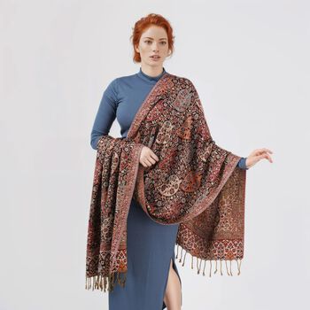 Jamawar-Schal, 3-Schiffchen-Webung, 70x200 cm, Blumen