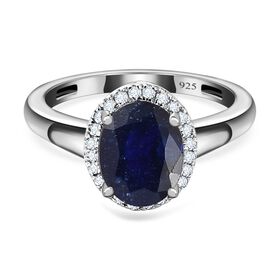 Masoala Saphir (Fissure gefüllt), Weißer Diamant Ring, 925 Silber platiniert (Größe 18.00) ca. 2.78 ct