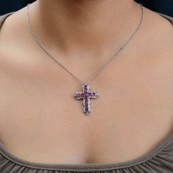 Afrikanischer Rubin (Fissure gef&uuml;llt) Kreuz-Anh&auml;nger mit Kette, 50 cm - 1,19 ct. image number 2