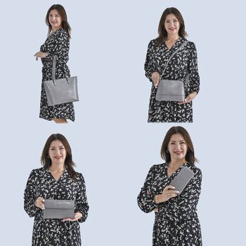 Passage - 4er-Set Handtaschen mit Krokodilpr&auml;gung; enth&auml;lt Tote Bag, Cross Body Bag, Clutch Bag und Portemonnaie, Grau