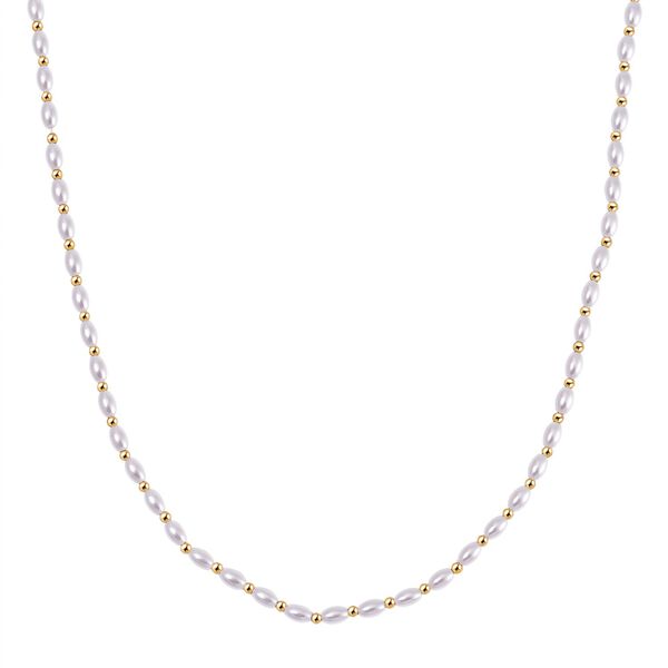 Wei&szlig;e Muschelkernperle (6x4 mm) Halskette ca. 50 cm + 5 cm Extender