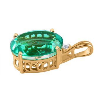 Smaragd-Triplette-Quarz, Wei&szlig;er Zirkon Anh&auml;nger 925 Silber Gelbgold Vermeil ca. 9,83 ct.