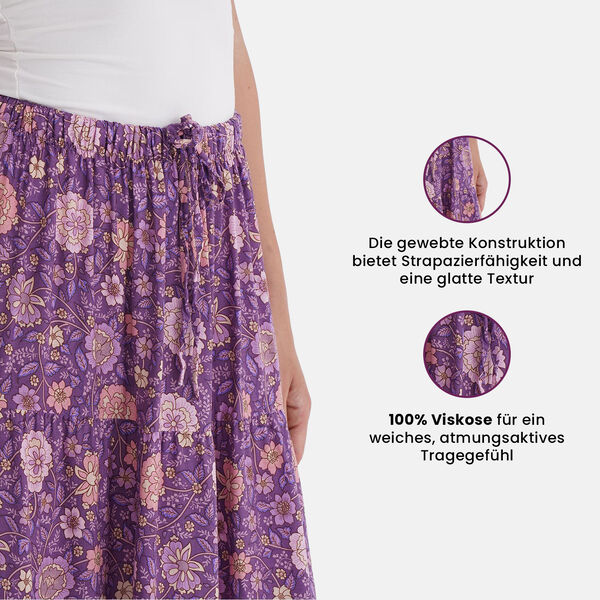 Maxirock mit Blumenmuster, elastischer Bund, Länge 90 cm, Fliederfarben image number 3