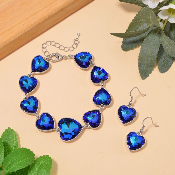 2er Set - Blauer Magie Farbe Kristall Armband und Ohrringe, Silberfarben image number 2