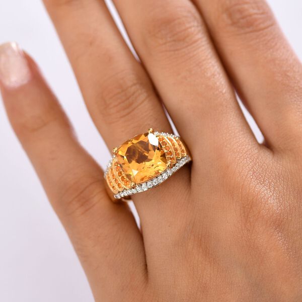 Djoy AA Serra Gaucha Citrin, Feueropal Ring 925 Silber 750 Gelbgold Vermeil (Größe 21.00) ca. 6.27 ct image number 3