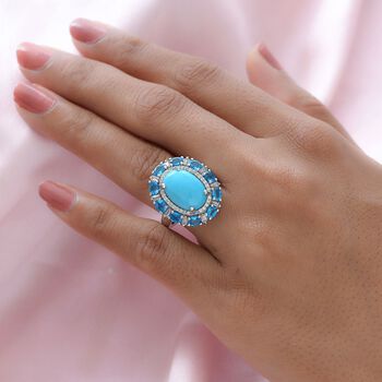 Nat&uuml;rlicher Sleeping Beauty T&uuml;rkis, Neon Apatit und Zirkon-Ring - 6,71 ct.