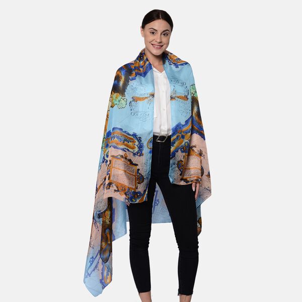 LA MAREY: Bedruckter Schal aus 100%  Maulbeerseide,  inkl. Geschenkbox, Blau&nbsp;und mehrfarbig