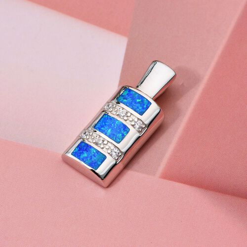 Simulierter blauer Opal und Zirkonia Anhänger image number 1