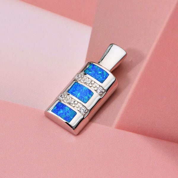 Simulierter blauer Opal und Zirkonia Anhänger image number 1