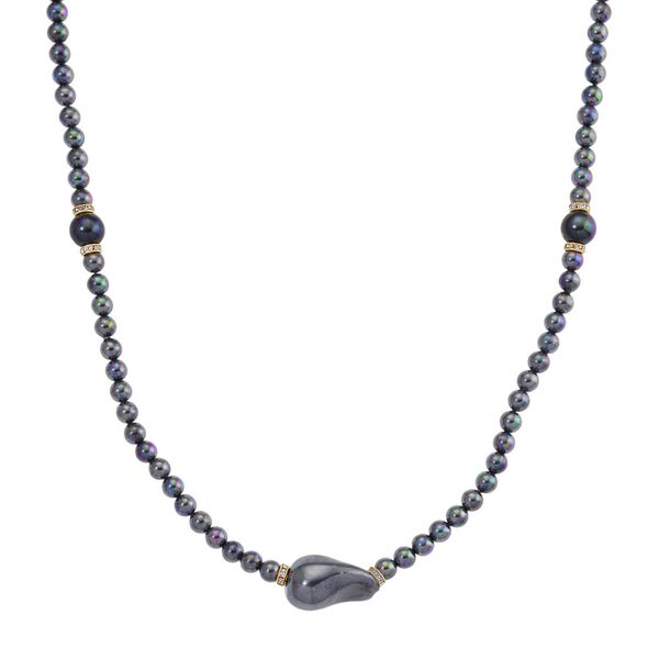 3er Set Pfauenfarbene Muschelkernperlen-Schmuckst&uuml;cke, bestehend aus Armband (ca. 19 cm) und zwei Halsketten (ca. 40 cm und 50 cm), gelb vergoldet image number 4