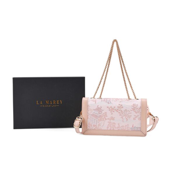 LA MAREY Brokat Crossbody Tasche aus Seide und Echtleder, 23x13x7cm, Rosa image number 9