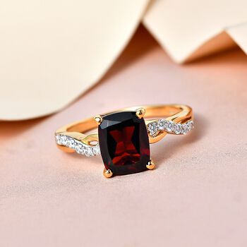 Nat&uuml;rlicher Mosambik Granat und Moissanit Ring, 925 Silber vergoldet (Gr&ouml;&szlig;e 20.00) ca. 2.89 ct