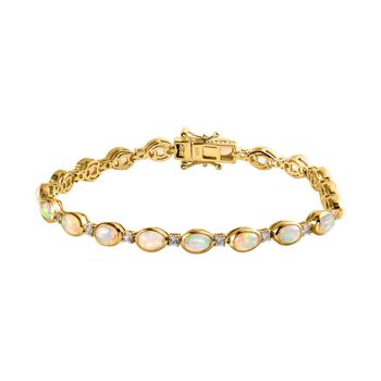 Nat&uuml;rliches, &auml;thiopisches Welo Opal und wei&szlig;es Zirkon-Armband, ca. 19 cm, 925 Silber vergoldet ca. 7.35 ct