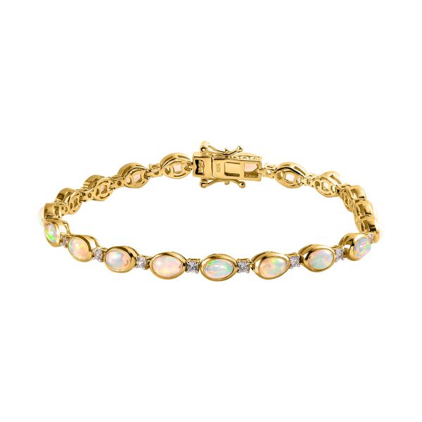 Nat&uuml;rliches, &auml;thiopisches Welo Opal und wei&szlig;es Zirkon-Armband, ca. 19 cm, 925 Silber vergoldet ca. 7.35 ct