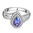 AA Tansanit und weißer Zirkon-Ring, 925 Silber platiniert (Größe 21.00) ca. 1.73 ct