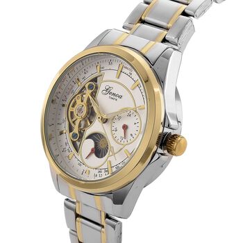 GENOA TIME V2 - Automatik-Armbanduhr, Mechanisches Uhrwerk, Edelstahlarmband, bicolor, Wei&szlig;es Zifferblatt, 36 mm