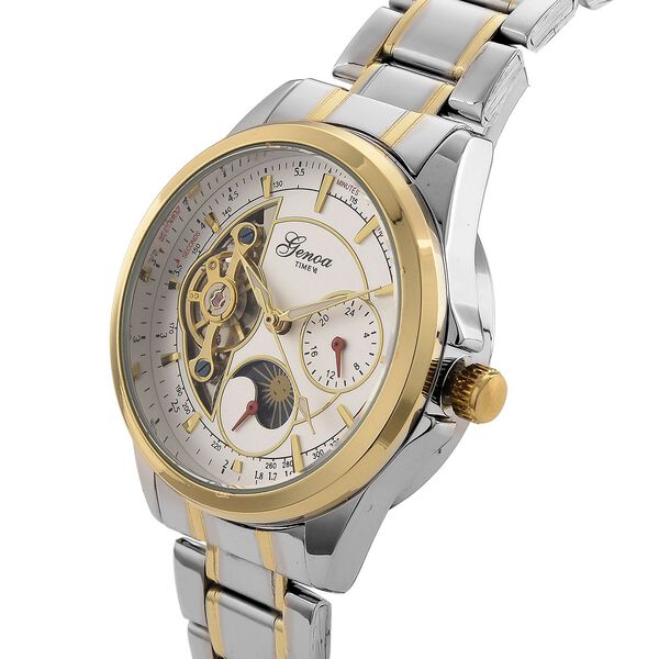 GENOA TIME V2 - Automatik-Armbanduhr, Mechanisches Uhrwerk, Edelstahlarmband, bicolor, Wei&szlig;es Zifferblatt, 36 mm image number 4