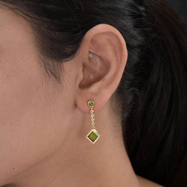 Ammolit und Nat&uuml;rlicher Chromdiopsid Ohrh&auml;nger 925 Silber vergoldet ca. 2,66 ct&nbsp; image number 3