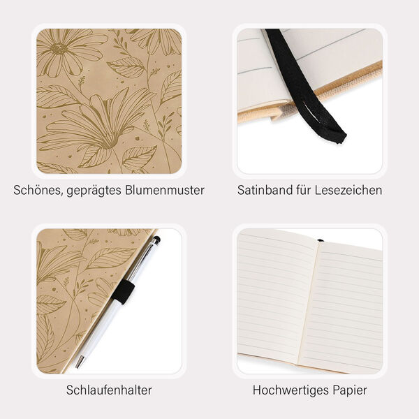 Premium Set; Notizbuch und Taschentagebuch mit geschnitztem, samtigem Hardcover und Kugelschreiber, Beige image number 3