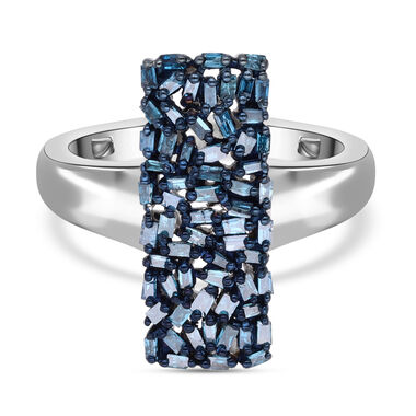 Blauer Diamant Ring, 925 Silber platiniert (Größe 16.00) ca. 0.50 ct
