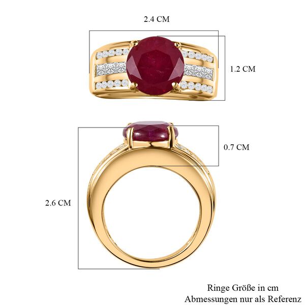 Afrikanischer Rubin (Fissure gef&uuml;llt), Wei&szlig;er Zirkon Ring, 925 Silber Gelbgold Vermeil (Gr&ouml;&szlig;e 19.00) ca. 6.52 ct image number 7