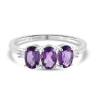 Afrikanischer Amethyst und Diamant 3 Stein Ring 925 Silber (Größe 17.00) ca. 1,28 ct
