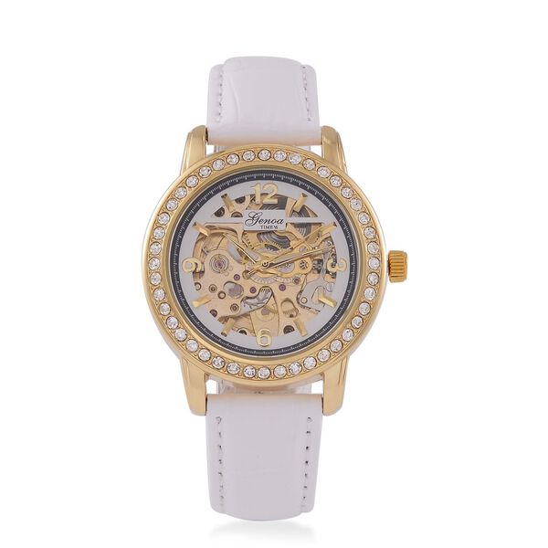 GENOA TIME V2 Automatik-Uhr mit Mechanischem Uhrwerk, Ros&eacute;goldfarbenem Geh&auml;use und Rosa Lederarmband