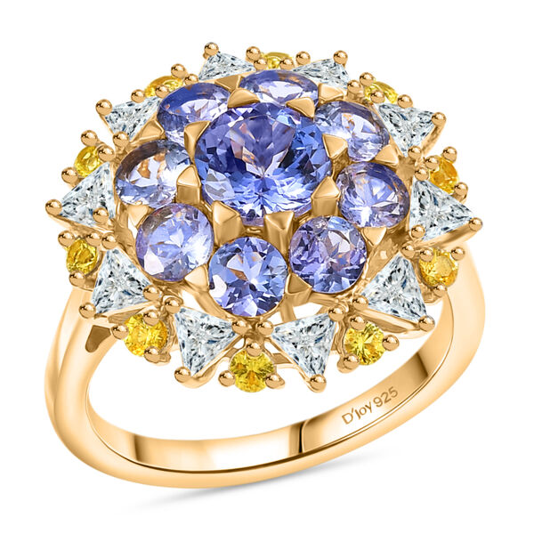 DJoy Tansanit, Moissanit und Gelber Saphir Ring 925 Silber 750 Gelbgold Vermeil (Gr&ouml;&szlig;e 20.00) ca. 3.47 ct image number 4