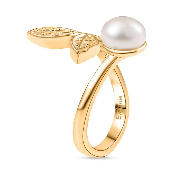 3er Set - Süßwasser Perle (6-8 mm) Anhänger, Ring und Ohrringe, (Größe 17.00), goldfarben image number 5