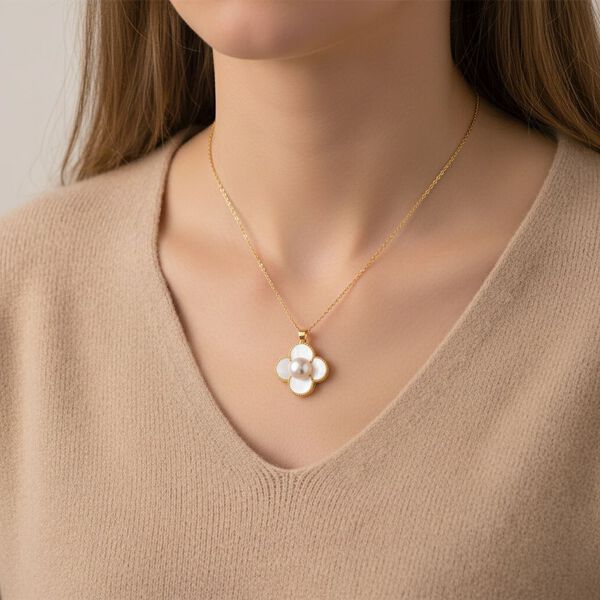 Weiße Süßwasser Perle, Weißes Perlmutt Schmuckset ca. 50 cm Nickelfreies Messing, Reines Kupfer vergoldet 14.00 ct image number 2