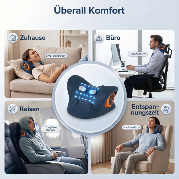 Livmore EMS-Nackenmassageger&auml;t mit Fernbedienung, 6 Intensit&auml;tsstufen, 1500 mAh Akku, ca. 1 Std. Laufzeit, PU, Dunkelblau image number 2