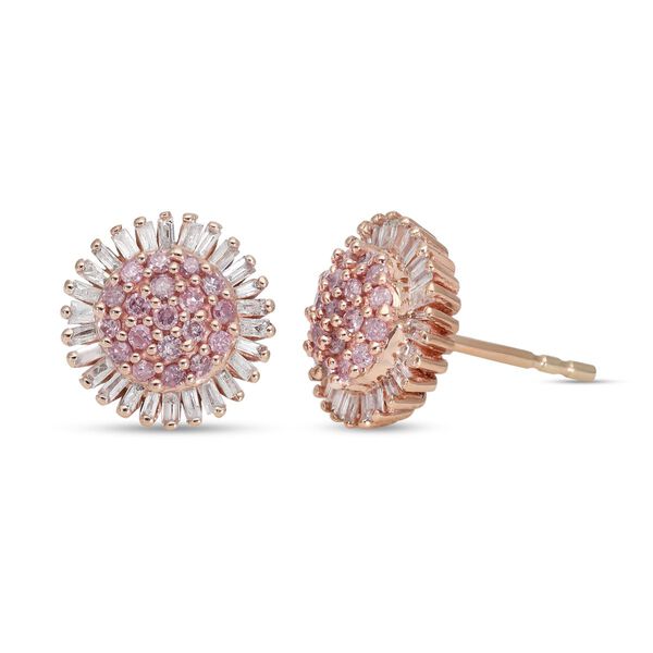 Natürlicher I3 rosa Diamant und florale, weiße Diamant-Ohrstecker in 375 Roségold image number 4