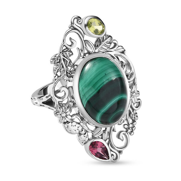 AA Malachit, Rhodolith Granat und Peridot Ring- 8,45 ct.