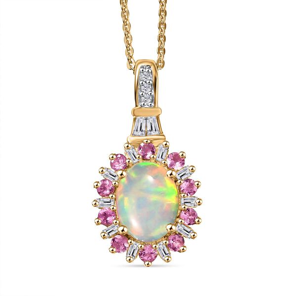 AA &auml;thiopischer Welo Opal Rosa Turmalin und Moissanit Anh&auml;nger mit 50cm Kette und Ring image number 2