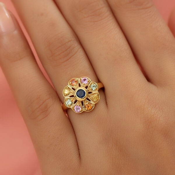 Floraler, mehrfarbiger Saphir-Ring, 925 Silber vergoldet, 1,03 ct. image number 3